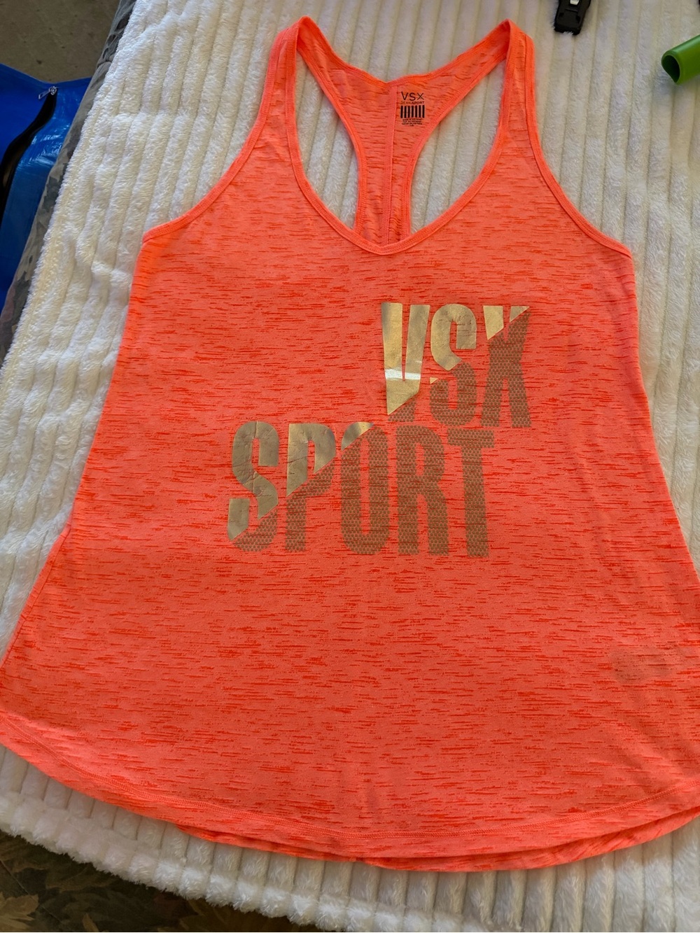 VSX Neon Coral Racerback Tank with Metallic VSX SPORT Logo